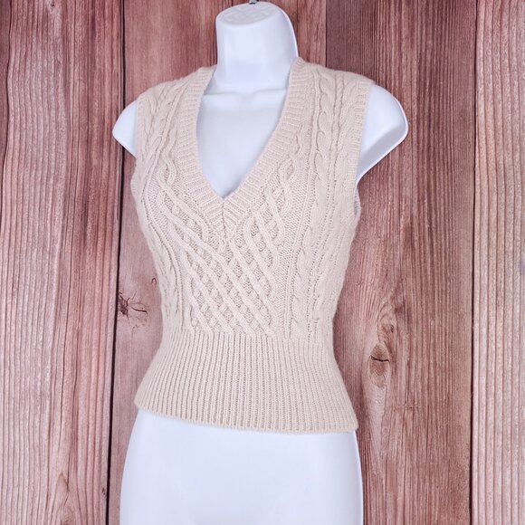 Rag & Bone Womens XXS Elizabeth Cable Knit Sweater Vest Ivory Wool Alpaca Blend - Picture 2 of 14